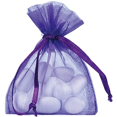 Image de Artificielles Sachets a dragees x10 violet en organdi 7 5 x 10 cm avec liens choisissezvotrecoloris: