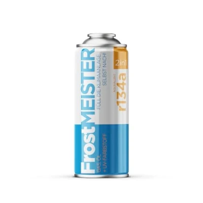 Image de FrostMEISTER Kit de remplissage 2 en 1 pour climatisation voiture 400 ml : rapide et facile avec remplacement R134a (1995 2016), respectueux l&#039;environnement sûr les véhicules