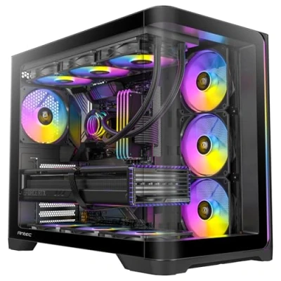 Image de Antec C5 Curve ARGB, 4 ventilateurs ARGB PWM de 120 mm inclus, jusqu&#039;à 10 simultanément, port type C 3.2 Gen 2, panneaux avant et latéraux en verre trempé incurvé, support radiateur