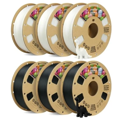 Image de OVERTURE EASY PLA Filament 1.75 mm, d&#039;imprimante 3D 6kg, Précision dimensionnelle de +/ 0,02mm(Easy Noir*3+Blanc*3, 6KG)