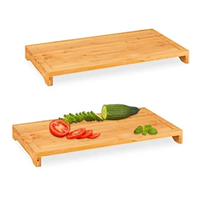 Image de Relaxdays 10031458 Planche à découper, Bambou, x2, Convient pour Aliments, antidérapant, récupère jus, XXL, H x L P 5x52x29cm, Nature