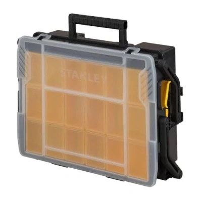 Image de Stanley STST1 75540 Boîte à Compartiments Sortlevel 23 Compartiemnts Profondeur 79mm Poignée Ergonomique Séparateurs modulables Couvercle transparent Loquets de Verrouillage