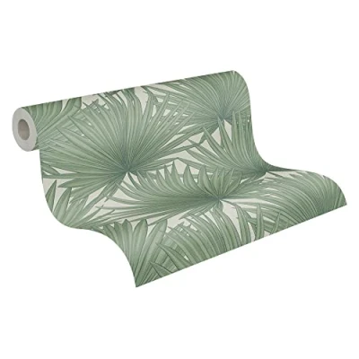 Image de A.S. Création Papier peint intissé Tapisserie avec des palmiers en vert et blanc pour différentes pièces adhésif 10,05 m x 0,53