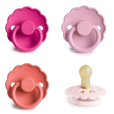 Image de FRIGG Multipack Sucettes en Latex Lot de 4 Caoutchouc Fabriqué au Danemark Sans BPA Tétine Cerise Symétrique (Rosy Romance, Taille 1 (0 6 Mois))