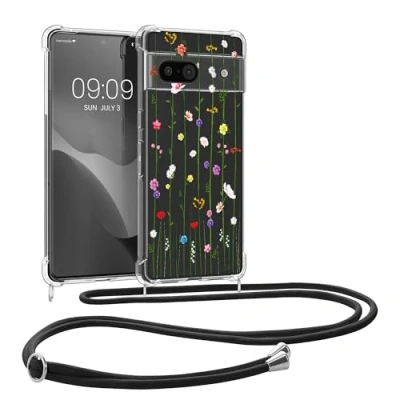 Image de kwmobile Coque Collier Compatible avec Google Pixel 8a Housse en Silicone Cordon de Multicolore Transparent