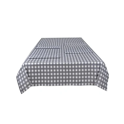 Image de Sleepdown Nappe décorative 100 % Coton Motif Vichy pour Table à Manger Résistante aux Taches Gris 137 x 229 cm