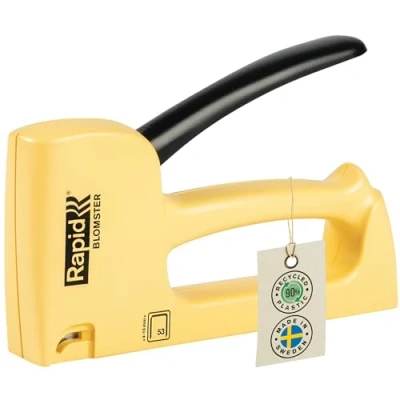 Image de Rapid R53 Blomster Agrafeuse Tapissier, Fabriquée en Suède, Structure Plastique 90% Recyclé &amp; Pièces d&#039;Usure 100% Métal, Compatible avec les Agrafes N53 4 10 mm, Coloris Jaune (5001615)