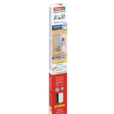 Image de Tesa Insect Stop Cadres Alu Comfort pour Portes Moustiquaire avec Cadre en Aluminium fenêtres &amp; Clear View Blanc, 120 cm x 240