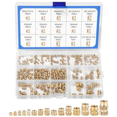 Image de 300 Pièces Insert Fileté, Écrous Filetés M2/M2.5/M3/M4/M5/M6, Fileté Laiton Femelle avec Filetage Interne, Filetées Moleté pour Injection Moulage Impression 3D