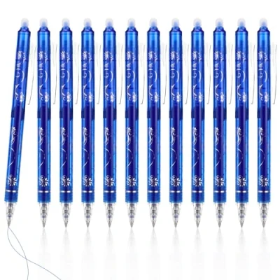 Image de Auauraintt 12 Pcs bleus stylos à bille effaçables,ensemble de effaçables 0,5 mm,stylos effaçables,stylos gel effaçables,cadeau pour étudiants,fournitures bureau scolaire