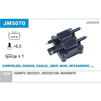 Image de JANMOR JM5070 Bobine d&#039;allumage MINI: 3/5 portes, Cabriolet, CHRYSLER: PT Cruiser Break, VOYAGER 4, JEEP: WRANGLER 2
