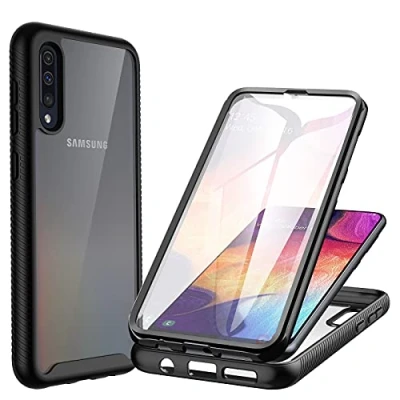 Image de CENHUFO Coque Samsung A70, Antichoc Housse avec Protection d&#039;écran, 360 Protégé Téléphone Etui Double Face Bumper Transparent Case Portable Intégrale pour Galaxy A70 / A70s Noir