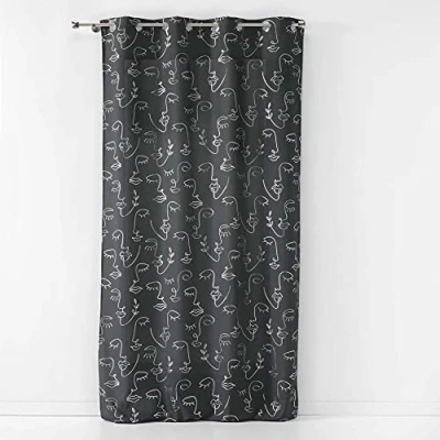 Image de douceur d&#039;intérieur, Rideau à Oeillets (140 x 260 Cm) Arty Line Anthracite/Argent, Polyester Imprimé Métallisé