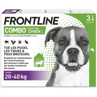 Image de FRONTLINE 3 Pipettes antiparasitaires COMBO Chien 20 40 kg Puces, tiques, poux broyeurs