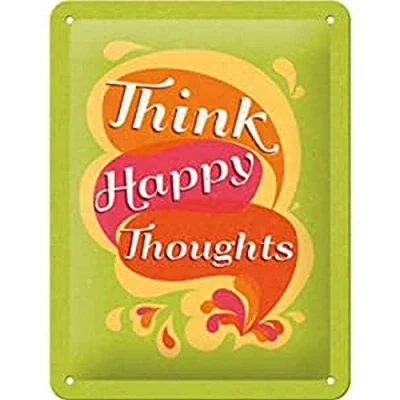 Image de Nostalgic Art Plaque Vintage Think Happy Thoughts Idée de Cadeau pour Les nostalgiques, en métal, Design Retro la décoration, 15 x 20 cm