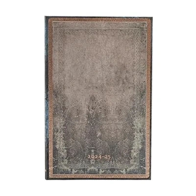 Image de Dove Grey (Old Leather Collection) Maxi 18 month Vertical Hardback Dayplanner 2025 (Elastic Band Closure)