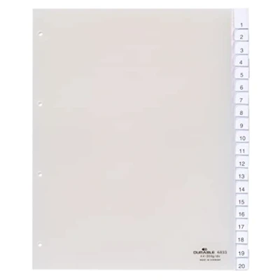 Image de Durable 683319 Intercalaires Format A4+ 20 Touches Onglets Soudés Et Planches d&#039;Insertions 1 20/A Z Perforations 4 Trous Pvc Rigide Transparent