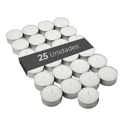 Image de COM FORT HOUSE Bougies blanches Lot de 25, 50, 100, 200, 400 unités chauffe plat Photophore Durée 4/8 heures décoratives non parfumées (8 heures, 25 pièces)