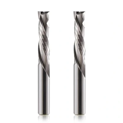 Image de Lot de 2 fraises à queue compression CNC 8 mm, Fraise rainurer hélicoïdale flûtes, longueur coupe 35 en spirale Up&amp;Down Cut Bit VHM pour bois, planche