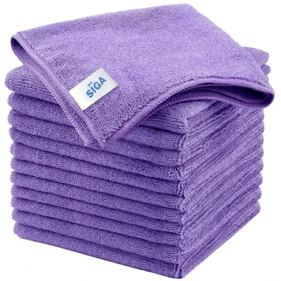 Image de MR.SIGA Lot de 12 Chiffons Nettoyage, Serviettes en Microfibre Tout Usage, Torchon Taille 32 x cm, Violet