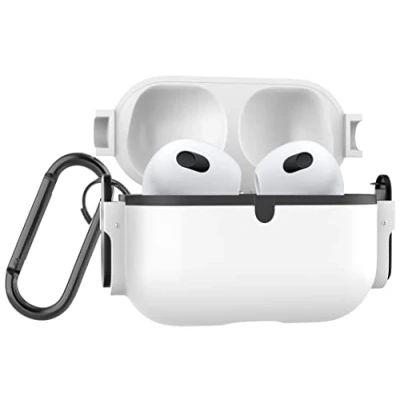 Image de MyGadget Coque Compatible avec Apple Airpods 3e Génération Case Boîtier Solide &amp; Anti Choc Etui intérieur Silicone et Ouverture à Pression Blanc