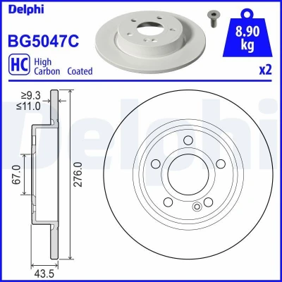 Image de Delphi Technologies BG5047C Disques de frein set of 2