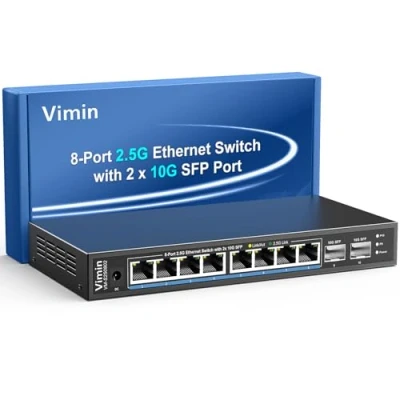 Image de Switch Réseau Non Géré 10 Ports 2,5G, 8 Ethernet 2,5Gbase T, 2 10G SFP+, Capacité de Commutation 120Gbps, Boîtier Métallique, Fonctionne pour NAS 2,5Gbps, Point d&#039;Accès sans Fil et PC