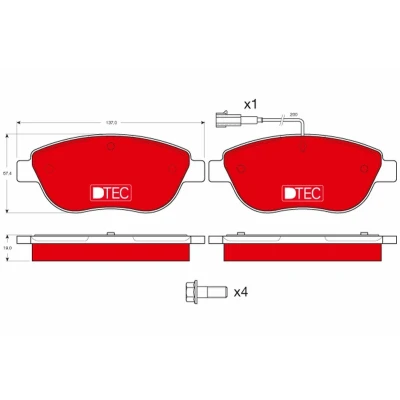 Image de TRW DTEC COTEC GDB1483DTE Jeu de plaquettes frein contact signal d&#039;usure inclus FIAT: BRAVO 2, Stilo 3/5 portes, Idea
