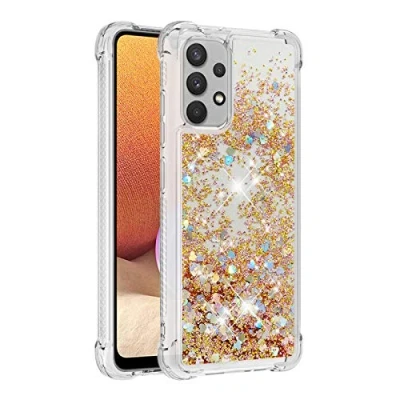 Image de KBIKO zxl Compatible avec Samsung Galaxy A32 4G Étui, Brillant Paillette Floating Quicksands Housse Coque Transparent TPU Antichoc Protective 4G.Gold YBL, (Bumper)