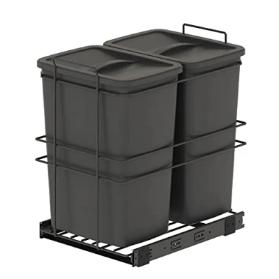 Image de Emuca Poubelle de recyclage Recycle pour cuisine, 2 x 35 L, fixation par le bas et extraction manuelle, Plastique gris anthracite