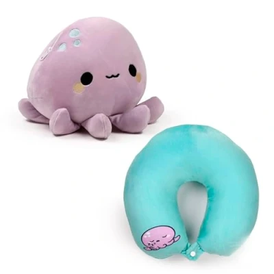 Image de Puckator Coussin de Voyage avec Peluche 2 en 1 Poulpe, Violet, Standard