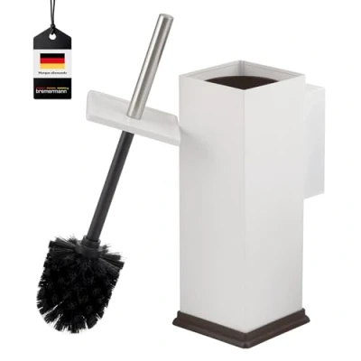Image de bremermann Kit WC carré en acier inoxydable avec support mural et porte brosse Blanc