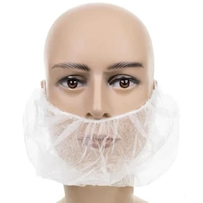Image de Omnitex Premium Lot de 100 masques à barbe jetables non tissés avec élastique pour Blanc 12 g