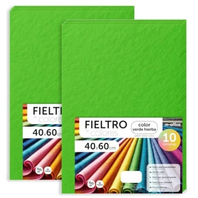 Image de m office Feutrine Loisir Créatif, de Couleurs, Douce et Flexible, Matériau pour Couture, Tissus Patchwork, Idéale Projets DIY, Artisanat ou Décoration, 40x60cm (Vert Herbe, 20 pcs)