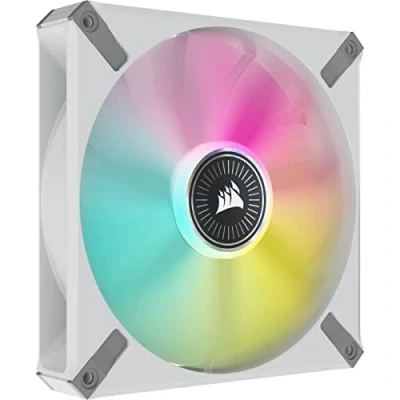 Image de CORSAIR iCUE ML140 RGB ELITE, 140 mm PWM Ventilateur (Technologie AirGuide, Roulement à Lévitation Magnétique, Jusqu’à 1 600 tr/min, Mode Zero RPM, Bruit Faible) Vendu Seul, Blanc