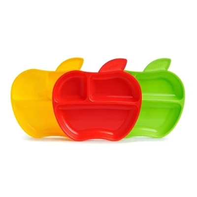 Image de Munchkin Assiettes avec Compartiments Petite Pomme, d&#039;Apprentissage pour Bébé, Plats Enfant dès 6 Mois en Silicone sans BPA, Lot de 3