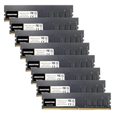 Image de 【DDR4 RAM】 GIGASTONE 128GB Kit(8x16GB) DDR4 2666MHz(2400MHz Or 2133MHz) PC4 21300(PC4 19200/17000) CL19 1.2V UDIMM 288pin Unbuffered Non ECC Ideale PC Desktop Alta prestazione Memoria Upgrade