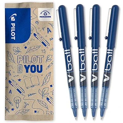 Image de PILOT 4 Stylos Roller V Ball 05 Encre Liquide Pour Une Ecriture Fluide Et Précise Séchage Rapide Bleu Pointe fine