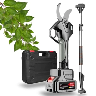 Image de 50MM Sécateurs électriques de taille,Sécateur Ciseaux secure électrique portable Cisailles d&#039;élagage Sans Fil avec perche télescopique 1.3 à 2.1m,Pour haie, buisson, verger,2Battery
