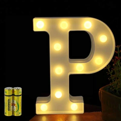 Image de HONPHIER® Lettres Lumineuses Alphabet Lumineux Lampe LED Lettre Lumières Deco Opérateur à Piles pour Réceptions Partie Mariage Maison Bar Décoration (P)