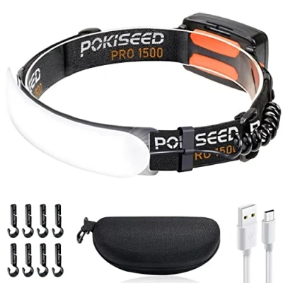 Image de Lampe frontale LED rechargeable 1500 lumens avec faisceau de 230 , 3 modes, étanchéité IPX6 pour camping, course à pied, pêche, casque sécurité