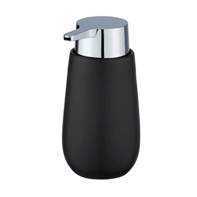 Image de WENKO Distributeur Savon Liquide Badi, Capacité 320 ML, Céramique, 9,5x16x8 cm, Noir Mat