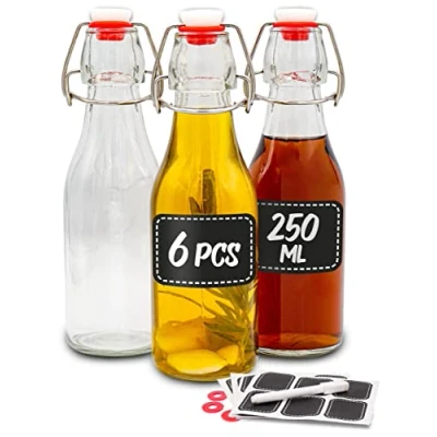 Image de Praknu 6 Bouteille en Verre 250ml avec Bouchon Mécanique 12 Étiquettes et Stylo Vide pour Infusion d&#039;huile d&#039;olive
