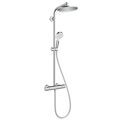 Image de hansgrohe Crometta S Colonne de douche économie d&#039;eau (EcoSmart) avec mitigeur thermostatique, pluie 240 mm, douchette, support, flexible, barre et tête ronde, Chromé, 27268000