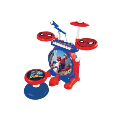 Image de Lexibook Spider Man Batterie Électronique pour Enfant, Jeu Musical, Jouet Mixte, Vrai Son, Clavier 8 Notes, Prise MP3, siège Inclus, Bleu/Rouge, K610SP, Jaune