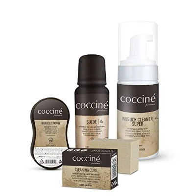 Image de Cocciné Kit d&#039;entretien 4 en 1 pour chaussures daim, nubuck et membranes TEX Utilisation confortable Mini éponge de nettoyage pratique