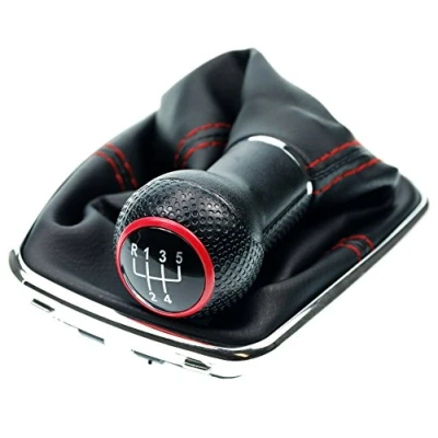 Image de L&amp;P A251 1 Soufflet Levier de Vitesse Pommeau 23mm compatible avec VW Golf 4 IV Boite 5 Cadre Plug &amp; Play Pièce rechange pour 1J071113 Noir Rouge et Chrome