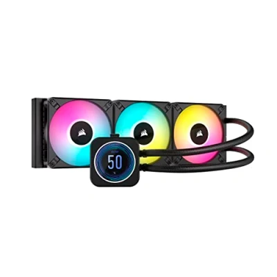 Image de Corsair iCUE H150i Elite LCD XT Refroidisseur de CPU Liquide Écran IPS Trois Ventilateurs AF120 RGB Radiateur 360mm Convient à Intel® LGA 1700, AMD AM5, et Plus Noir