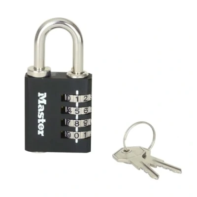 Image de Master Lock 7641EURDBLK Cadenas à combinaison et clé de secours pour un usage intérieur, 78 x 40 16 mm