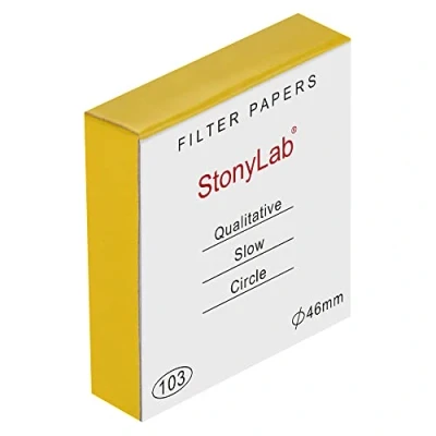 Image de stonylab Papier Filtre Qualitatif, 100 Paquets de Cercles en Cellulose à Débit Lent avec Rétention Particules 10 Microns, Diamètre 46 mm